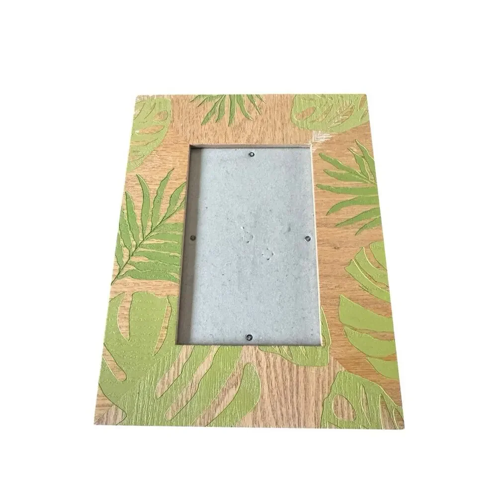 Wood Picture Frame 5x7 Green Tropical Leaf Palm Distressed Boho‎ Home Decor